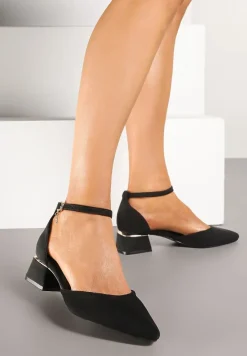 Czarne Czółenka Vices na Słupku z Wkładką ze Skóry Naturalnej i Paskiem Wokół Kostki Zolori