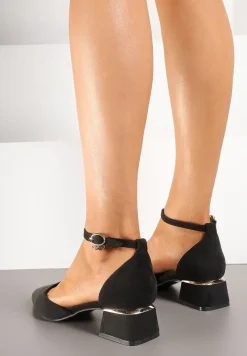 Czarne Czółenka Vices na Słupku z Wkładką ze Skóry Naturalnej i Paskiem Wokół Kostki Zolori