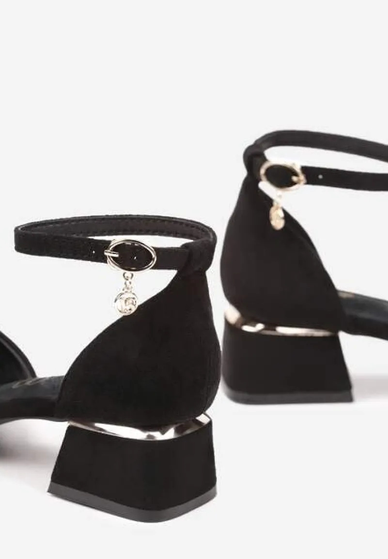 Czarne Czółenka Vices na Słupku z Wkładką ze Skóry Naturalnej i Paskiem Wokół Kostki Zolori