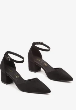 Czarne Czółenka Vices na Słupku z Wkładką ze Skóry Naturalnej Seathra