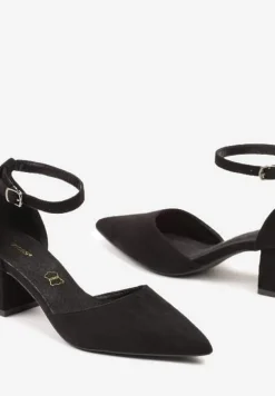 Czarne Czółenka Vices na Słupku z Wkładką ze Skóry Naturalnej Seathra