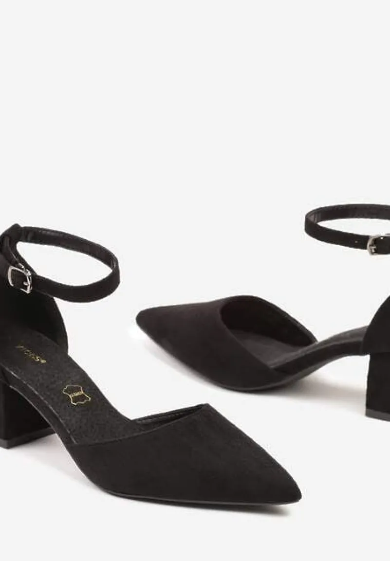 Czarne Czółenka Vices na Słupku z Wkładką ze Skóry Naturalnej Seathra