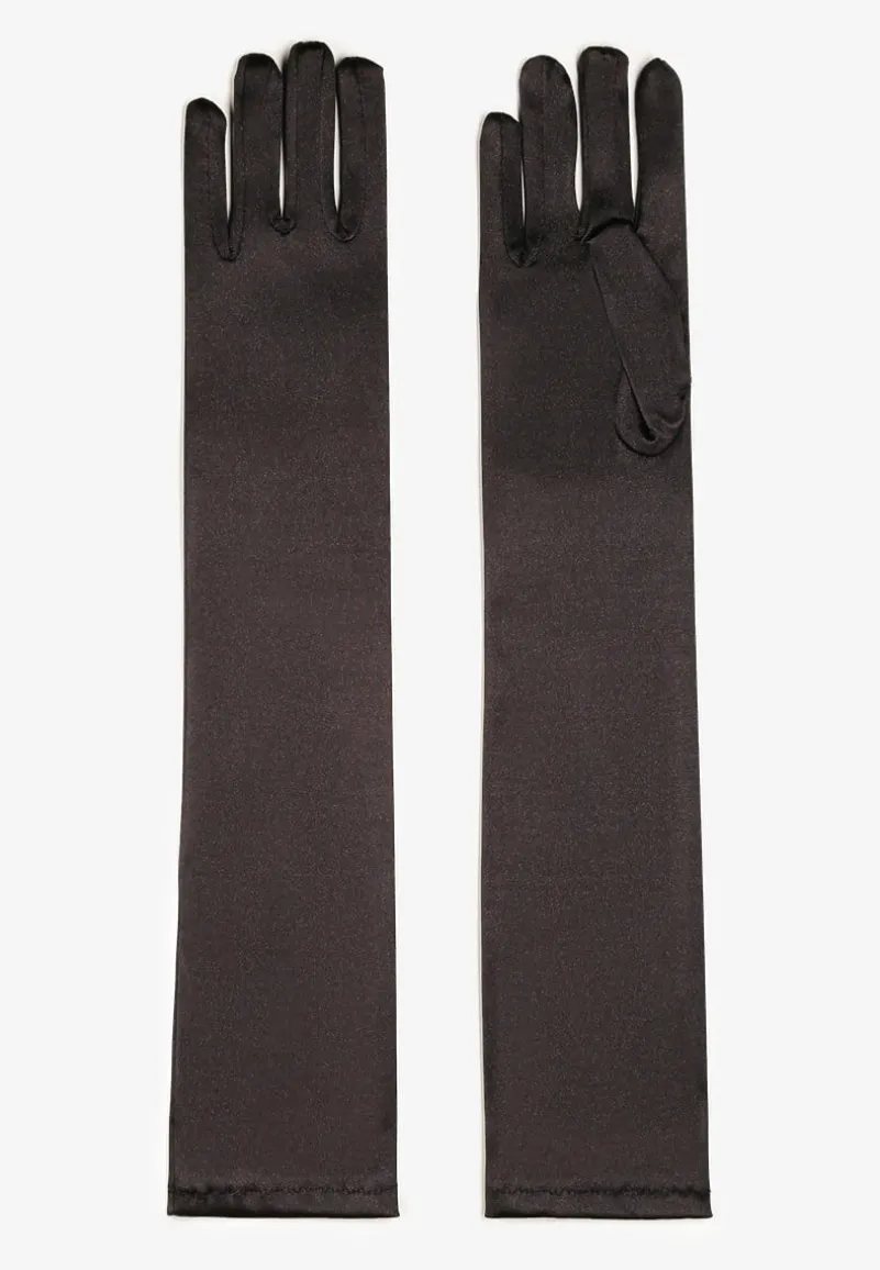 Czarne Długie Rękawiczki Welurowe Neginah