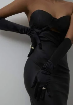 Czarne Długie Rękawiczki Welurowe Neginah