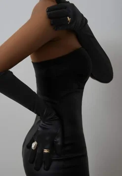 Czarne Długie Rękawiczki Welurowe Neginah