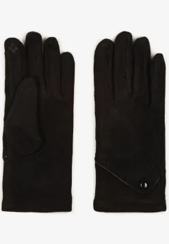 Czarne Dzianinowe Rękawiczki Eleganckie z Ozdobnym Guzikiem Senindra