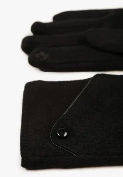 Czarne Dzianinowe Rękawiczki Eleganckie z Ozdobnym Guzikiem Senindra