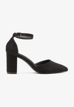 Czarne Eleganckie Czółenka Vices na Słupku ze Skórzaną Wkładką Rianora
