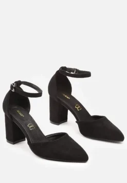 Czarne Eleganckie Czółenka Vices na Słupku ze Skórzaną Wkładką Rianora