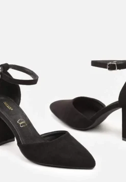 Czarne Eleganckie Czółenka Vices na Słupku ze Skórzaną Wkładką Rianora