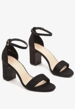 Czarne Eleganckie Sandały Vices z Ekozamszu na Słupkowym Obcasie Soninda