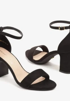 Czarne Eleganckie Sandały Vices z Ekozamszu na Słupkowym Obcasie Soninda