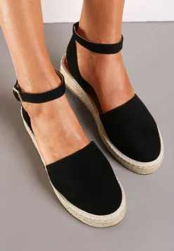 Czarne Espadryle na Podeszwie z Plecionką Zapinane Przy Kostce Griolla