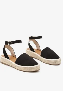 Czarne Espadryle na Podeszwie z Plecionką Zapinane Przy Kostce Griolla