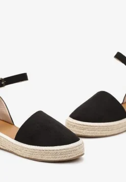 Czarne Espadryle na Podeszwie z Plecionką Zapinane Przy Kostce Griolla
