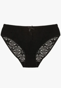Czarne Koronkowe Majtki Typu Figi z Ozdobną Kokardką Nilwia