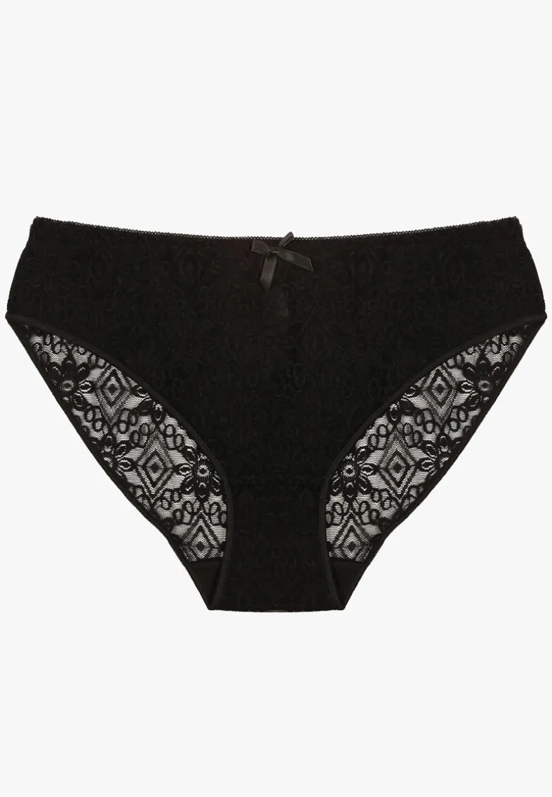 Czarne Koronkowe Majtki Typu Figi z Ozdobną Kokardką Nilwia