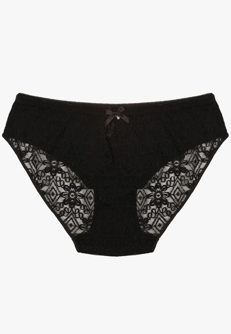 Czarne Koronkowe Majtki Typu Figi z Ozdobną Kokardką Nilwia