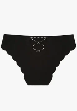 Czarne Majtki Bezszwowe Ozdobione Cyrkoniami i Falbanką Pillissea