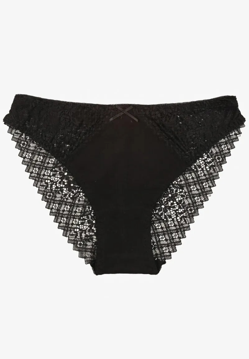Czarne Majtki Figi z Bawełny Ozdobione Koronką Elerives