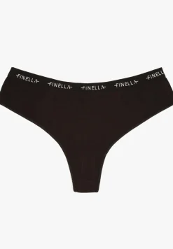 Czarne Majtki Stringi z Prążkowanego Materiału Wykończone Napisem Briavia