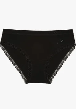 Czarne Majtki z Bawełny o Kroju Fig z Ozdobną Koronką Talivina