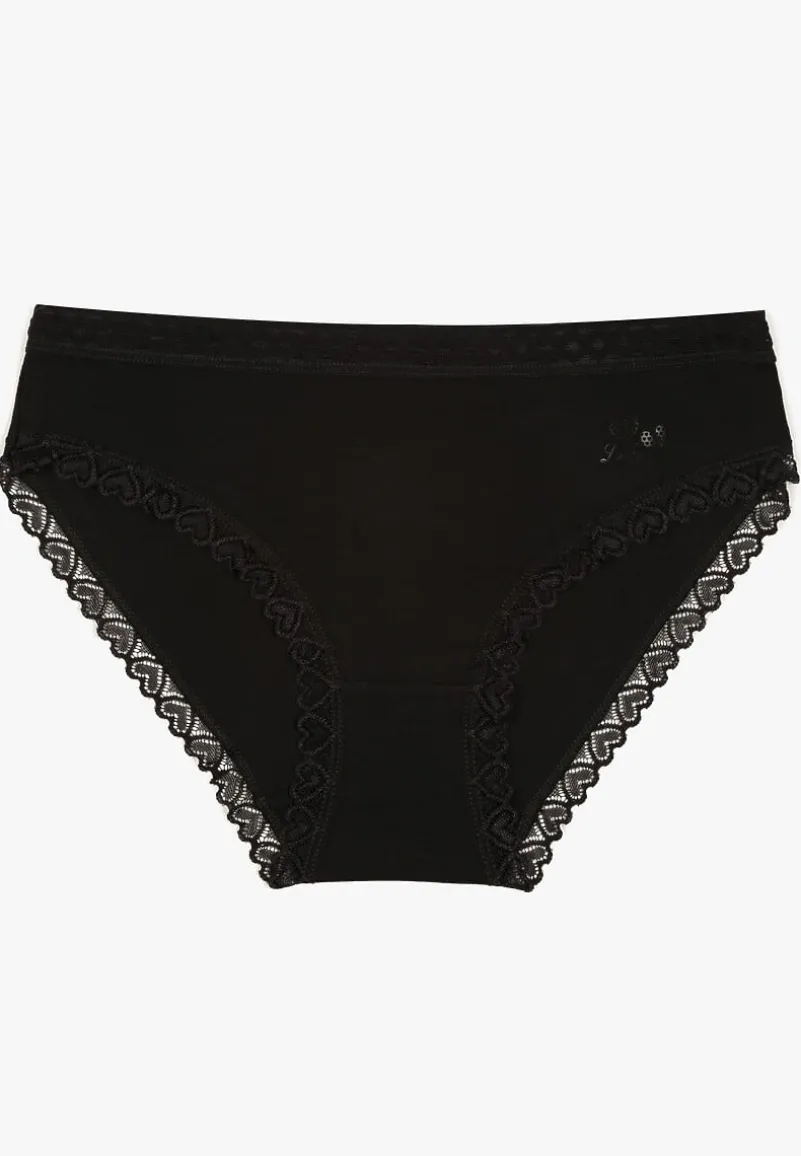 Czarne Majtki z Bawełny o Kroju Fig z Ozdobną Koronką Talivina