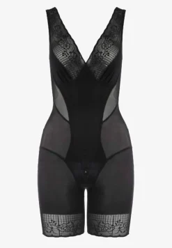 Czarne Modelujące Body z Koronkowymi Wstawkami Tisella