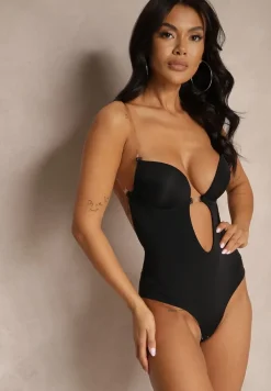 Czarne Modelujące Body z Usztywniany Miseczkami na Regulowanych Ramiączkach Pinnessa
