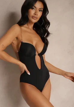 Czarne Modelujące Body z Usztywniany Miseczkami na Regulowanych Ramiączkach Pinnessa