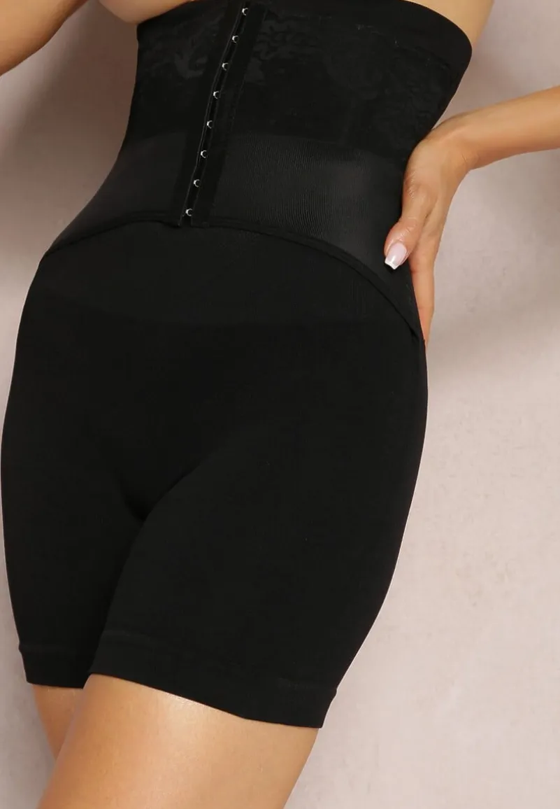 Czarne Modelujące Majtki z Gorsetowym Zapięciem na Haftki Hefial