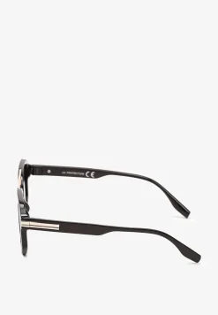 Czarne Okulary Przeciwsłoneczne w Stylu Pilotek ze Złotymi Wstawkami Climilia