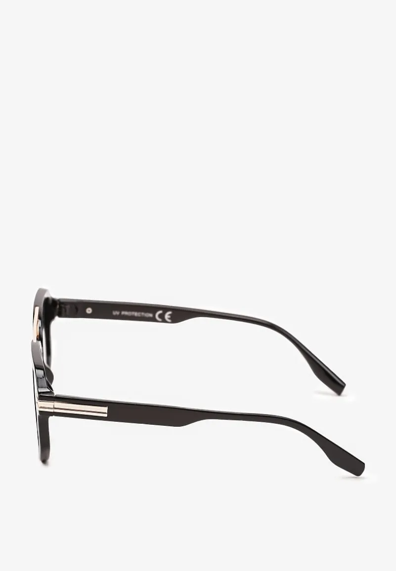 Czarne Okulary Przeciwsłoneczne w Stylu Pilotek ze Złotymi Wstawkami Climilia