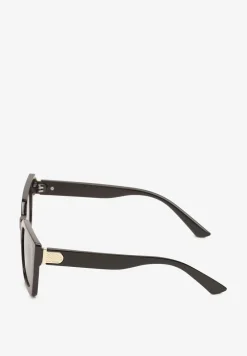 Czarne Okulary Przeciwsłoneczne z Filtrem UV Kocie Oczy z Metalicznym Zdobieniem Flessa