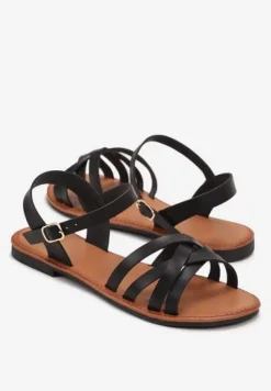 Czarne Płaskie Sandały z Cienkimi Paskami i Sprzączką Yamileta