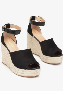 Czarne Plecione Sandały na Koturnie i Platformie Fimieshe