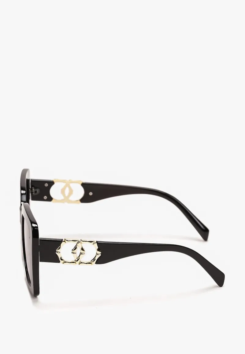 Czarne Przeciwsłoneczne Okulary o Kwadratowym Kształcie z Ozdobnymi Nausznikami Emmanitte