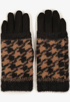 Czarne Rękawiczki Welurowe z Ozdobną Dzianinową Nakładką Seliti