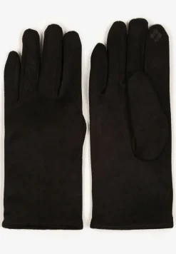 Czarne Rękawiczki Welurowe z Ozdobną Dzianinową Nakładką Seliti