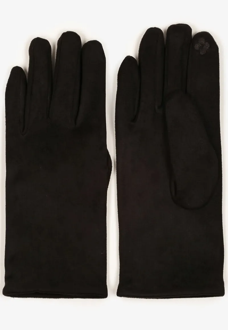 Czarne Rękawiczki Welurowe z Ozdobną Dzianinową Nakładką Seliti