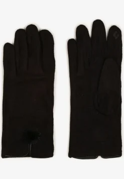 Czarne Rękawiczki z Bawełną Ozdobione Pomponem i Rozcięciem Zinnaletha