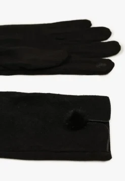 Czarne Rękawiczki z Bawełną Ozdobione Pomponem i Rozcięciem Zinnaletha