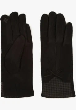 Czarne Rękawiczki z Bawełną Cyrkoniami i Kokardką Adelirra