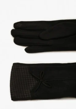 Czarne Rękawiczki z Bawełną Cyrkoniami i Kokardką Adelirra