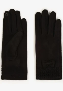 Czarne Rękawiczki z Bawełną Ozdobione Kokardką Visemi