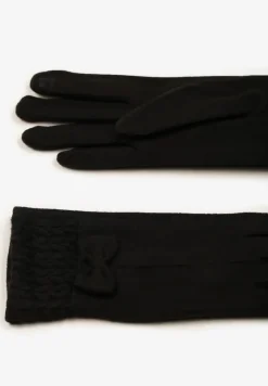 Czarne Rękawiczki z Bawełną Ozdobione Kokardką Visemi
