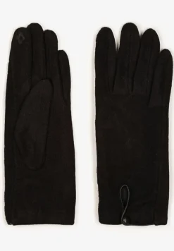 Czarne Rękawiczki z Bawełną Ozdobione Rombami i Guzikiem Fenemi