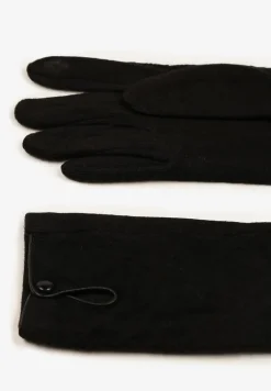 Czarne Rękawiczki z Bawełną Ozdobione Rombami i Guzikiem Fenemi