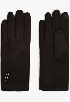 Czarne Rękawiczki z Bawełną i Ozdobnymi Guzikami Zinnaeth