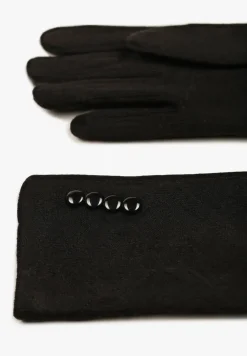 Czarne Rękawiczki z Bawełną i Ozdobnymi Guzikami Zinnaeth